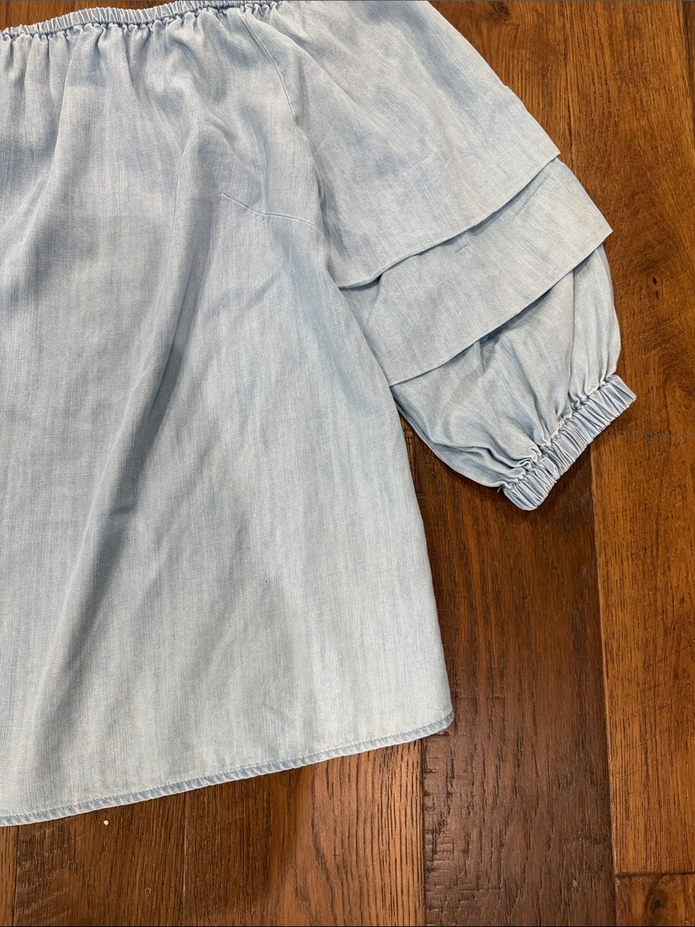 Lane Bryant Chambray Off-Shoulder Ruffle Sleeve Top - Picture 5 of 7